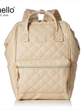 Anello Quilted Beige/Cream Backpack Large Travel School Commuter Bag